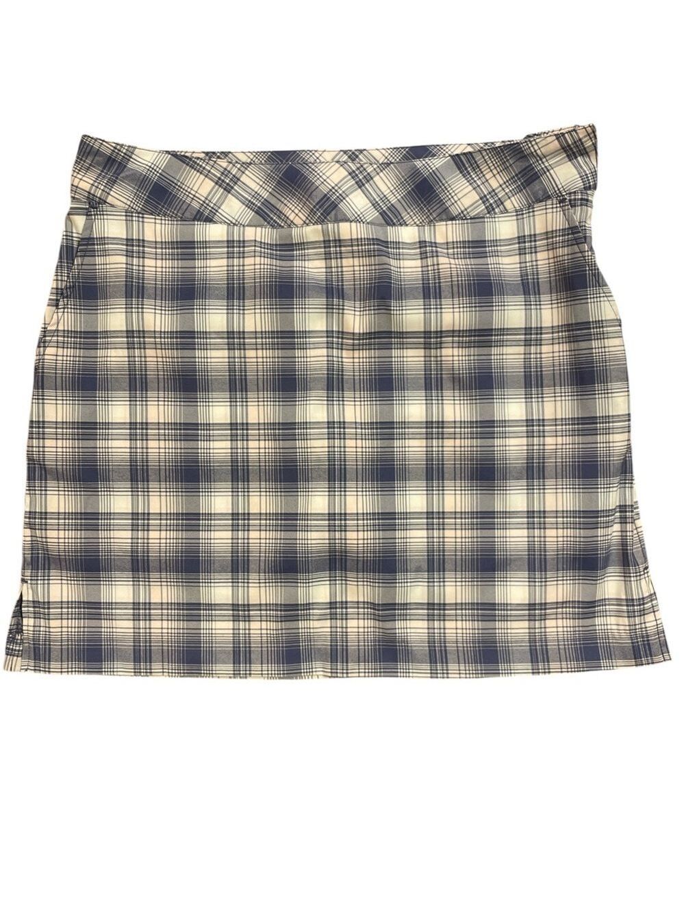 IZOD SZ 4 blue/cream plaid skort side zip front button/slides pockets